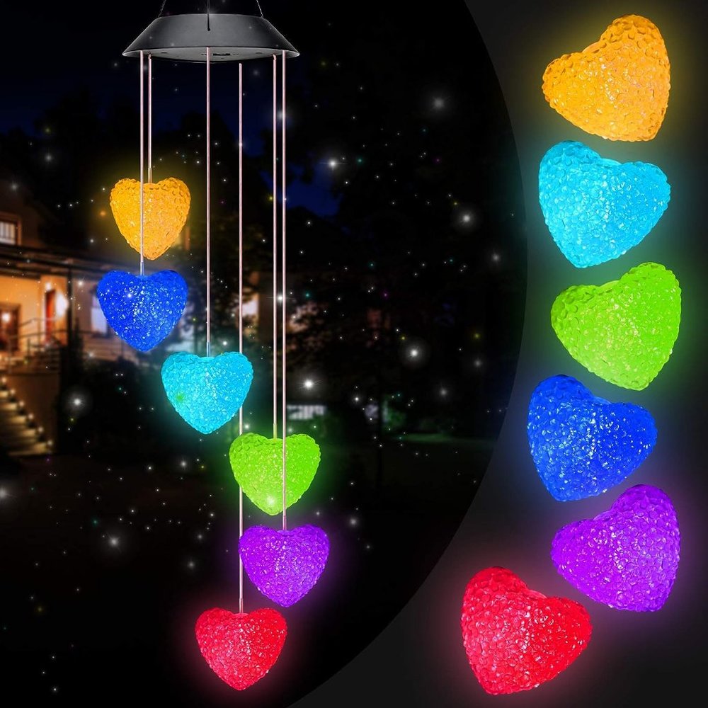 Pacetap Heart Solar Wind LED Color Changing Waterproof Outdoor Chime Decorations